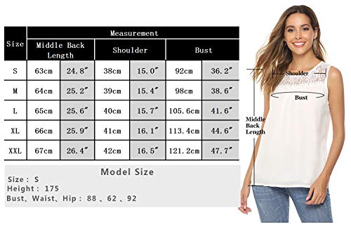 Abollria Camisa Elegante de Mujer con Bordado y Encajes Blusa Manga Larga Pullover Ligero Top con Cuello Redondo para Primavera Verano Otoño, Blanco/Sin Manga, 2XL(ES 50/52)
