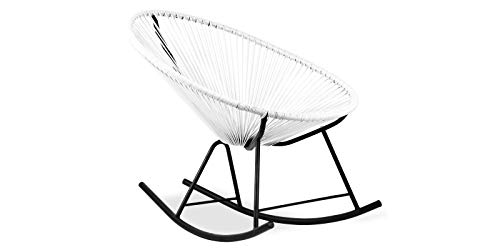 Acapulco mecedora blanca Sillón balancín metálico cuerdas blancas para jardín, terraza, balcón, terrado, exterior, hostelería. 1 unidad
