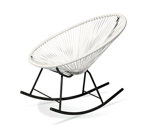 Acapulco mecedora blanca Sillón balancín metálico cuerdas blancas para jardín, terraza, balcón, terrado, exterior, hostelería. 1 unidad