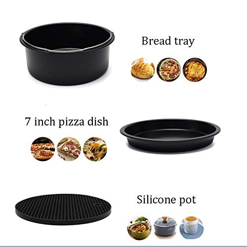 Accesorios para freidoras de aire caliente contiene un cubo de pastel, bandeja para pizza, un cojín de silicona, una barbacoa y un agarrador para todo tipo de freidoras de aire.