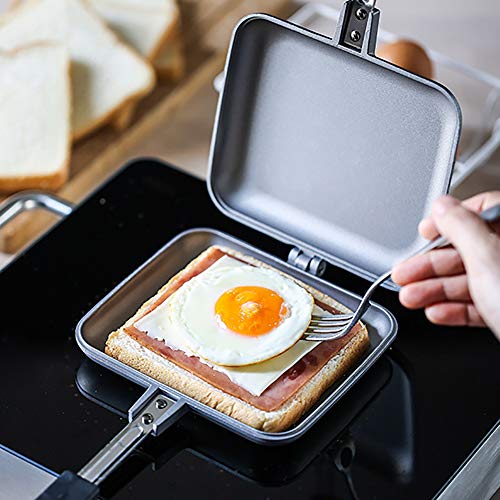 ACECITY Sartén de doble cara, máquina para hacer sándwiches antiadherente Molde para tostar sin humo Sartén de aluminio para tortillas Sartén para hacer sándwiches con asas Sartén de aluminio-Plateado