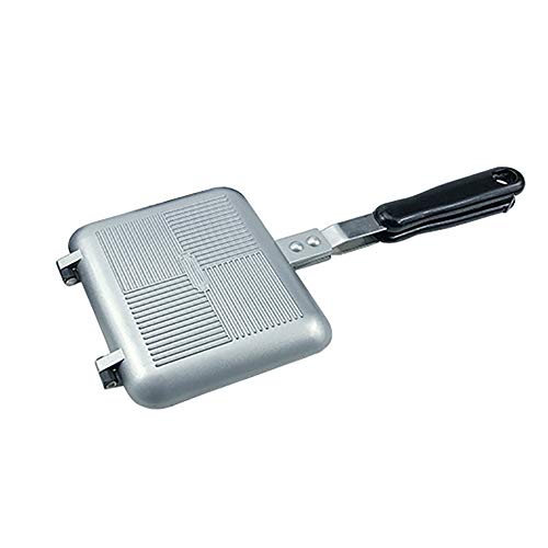ACECITY Sartén de doble cara, máquina para hacer sándwiches antiadherente Molde para tostar sin humo Sartén de aluminio para tortillas Sartén para hacer sándwiches con asas Sartén de aluminio-Plateado