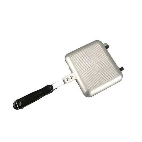 ACECITY Sartén de doble cara, máquina para hacer sándwiches antiadherente Molde para tostar sin humo Sartén de aluminio para tortillas Sartén para hacer sándwiches con asas Sartén de aluminio-Plateado