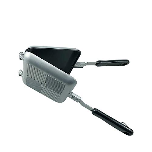 ACECITY Sartén de doble cara, máquina para hacer sándwiches antiadherente Molde para tostar sin humo Sartén de aluminio para tortillas Sartén para hacer sándwiches con asas Sartén de aluminio-Plateado