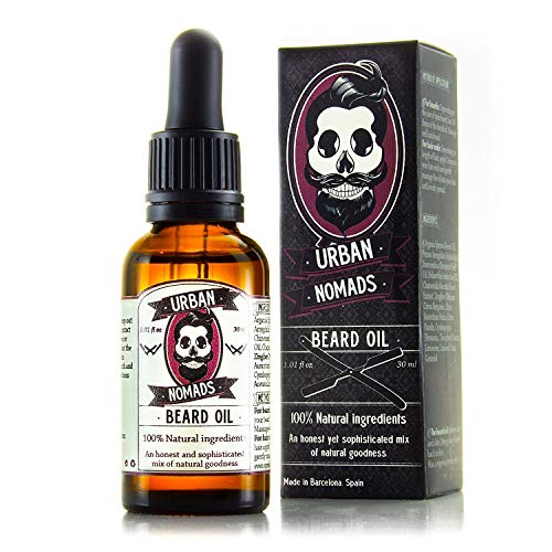 Aceite Barba - Urban Nomads | Cuidado y Conditioner Anti-Bacteriano para la Barba, Bigote, Pelo | 100% Natural | Argan, Jojoba, Bergamota, Naranja, Jengibre, Aceites Esenciales | 30ml