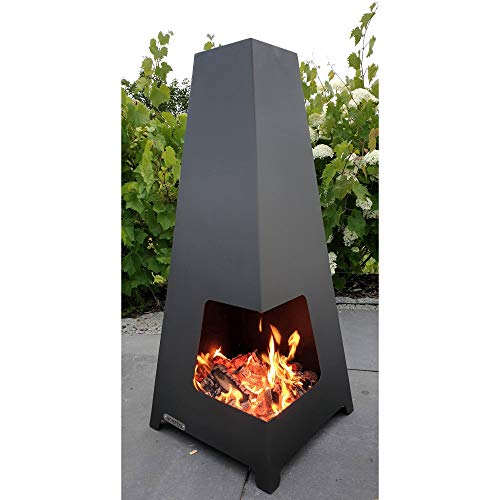 acerto 20095 FEWUR estufa de jardín estufa de terraza para el jardín 50x50x115 cm * leña y carbón * metal * salida de humos | chimenea para exterior | estufa de leña piramidal alta