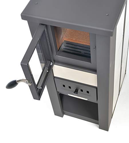 acerto 20133 Estufa LAVA Crema cerámica con ventanilla 35x44x82 cm - Estufa compacta de leña premium para habitaciones pequeñas con 85kW de potencia calorífica