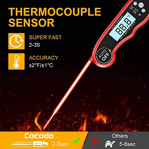 【Actualizar】Cocoda Termometro Cocina, Termometro Digital Cocina de Lectura Instantánea de 2S con 4.7'' Sonda Larga, IPX6 Impermeable & Imán, Pantalla LCD, Termometro Horno para BBQ, Comida, líquidos