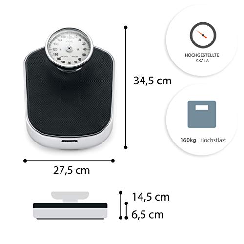ADE Báscula mecánica de baño Felicitas BM702. Retro. Capacidad 160 kg. Metal robusto y goma antideslizante (Negro-plata)