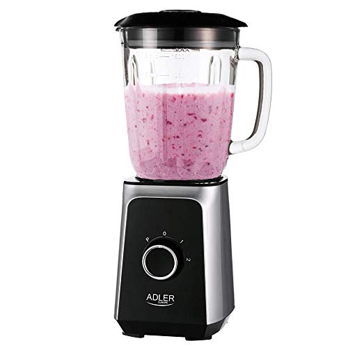 Adler AD4076 AD-4076 Batidora Americana de Vaso Cristal, 2 velocidades, Cuchillas Acero Inoxidable, 1000 W, 1.5 litros, Negro