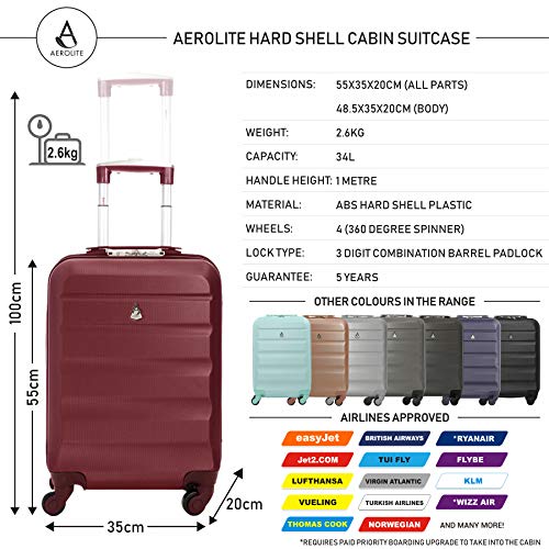 Aerolite ABS Juego de 2 55cm Maleta Equipaje de Mano Cabina rígida Ligera con 4 Ruedas (Rosa Oro + Dorado Vino)