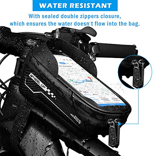 Aiooy Bike Frame Bag,Bolsas de Bicicleta, Bolsa Táctil Bicicleta Impermeable,Cremallera Doble Viseras y Pantalla táctil TPU, Bolsa para Cuadro Bicicleta para Teléfono Movil Dentro de 6,5 Pulgadas