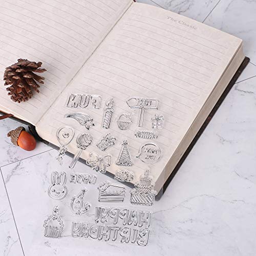 AIUI Clear Stamp PVC Transparente Geburtstagsstempel sello pastel vela regalo bonito patrón DIY álbum de fotos tarjeta decoración inglés letras
