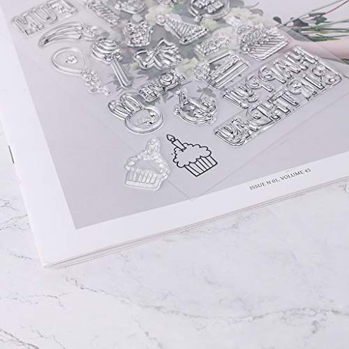 AIUI Clear Stamp PVC Transparente Geburtstagsstempel sello pastel vela regalo bonito patrón DIY álbum de fotos tarjeta decoración inglés letras