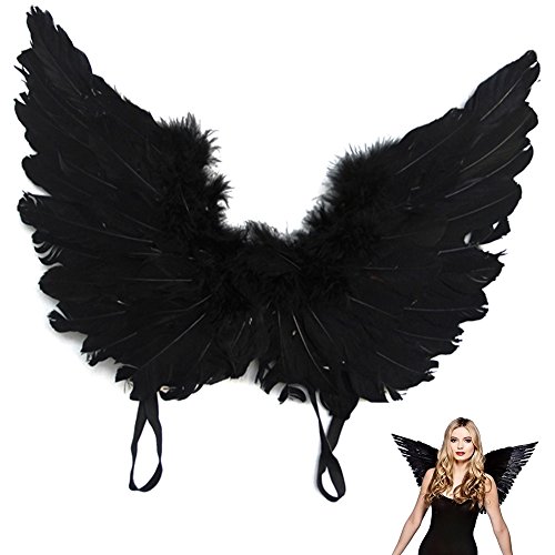 Alas de ángel para disfraz de Halloween, elegante, hechas con plumas, para niños y adultos, decoraciones navideñas, negro, niño
