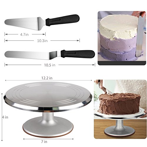Aleación de Aluminio Decoración de Pasteles 12 pulgadas, Abimars Juego de accesorios para decoración de tartas,giratorios, con espátula de glaseado en ángulo, para nivelar tartas, peinetes, glaseado