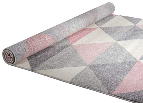 Alfombra Smoothie Pink 4 tamaños para el Dormitorio o Sala de Estar, Rosa, Gris, cremoso, triángulo (140 x 200 cm)