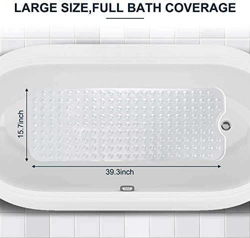 Alfombrilla de Baño,Guiseapue Extra largo Alfombra para Bañera Antideslizante con 200 Potentes Ventosas,Antibacterial,Lavable a Máquina, para Ancianos y niños (100 * 40cm, Blanco)