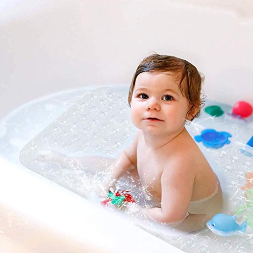 Alfombrilla de Baño,Guiseapue Extra largo Alfombra para Bañera Antideslizante con 200 Potentes Ventosas,Antibacterial,Lavable a Máquina, para Ancianos y niños (100 * 40cm, Blanco)