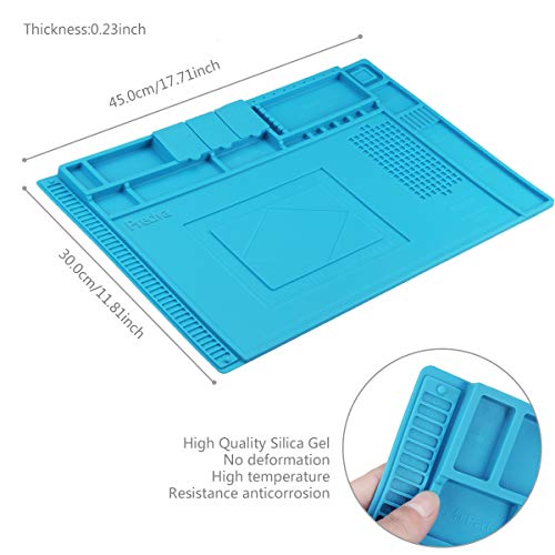Alfombrilla para Soldadura,Preciva Almohadilla de trabajo Silicone Aislamiento con Mantenimiento Magnético 45x30cm Silicone Pad Ideal al alta temperatura -50~500 C°para Reparación Móviles
