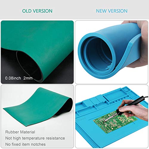 Alfombrilla para Soldadura,Preciva Almohadilla de trabajo Silicone Aislamiento con Mantenimiento Magnético 45x30cm Silicone Pad Ideal al alta temperatura -50~500 C°para Reparación Móviles