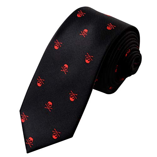 Alizeal Calavera-Corbata,Pajarita y Pañuelo para Hombre Negro+Calavera Roja