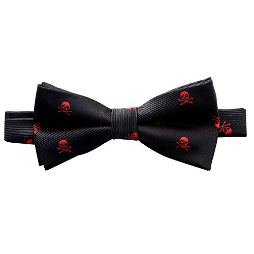 Alizeal Calavera-Corbata,Pajarita y Pañuelo para Hombre Negro+Calavera Roja