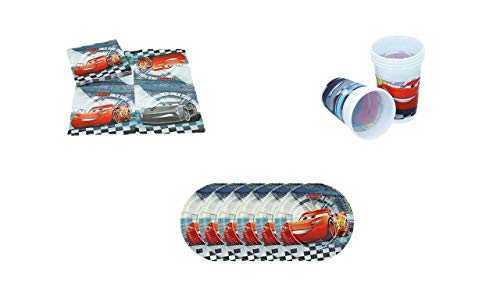 ALMACENESADAN, 0500, Pack Desechables Fiestas y cumpleaños Disney Cars, Pack 6 Platos 20 cms, Pack 6 Vasos, Pack 16 servilletas Disney Cars