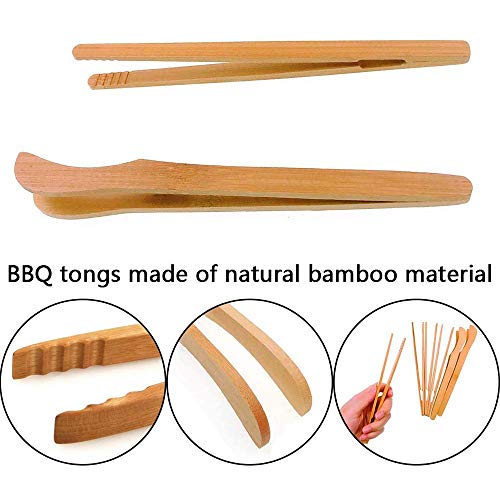 AMACOAM Pinzas Bambú Pinzas Carne Pinzas Barbacoa Pinzas Cocina Madera Pinzas Madera Tostadas Antideslizantes Pinza de Bambú Té Pinzas Bambú para Tostadas Ensaladas Barbacoas Asar Cocinar 18cm 8 Pcs