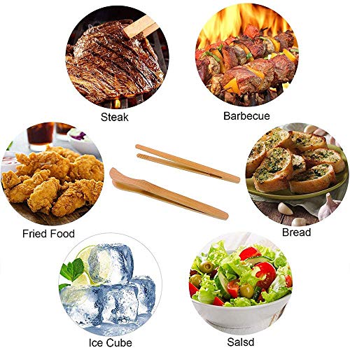 AMACOAM Pinzas Bambú Pinzas Carne Pinzas Barbacoa Pinzas Cocina Madera Pinzas Madera Tostadas Antideslizantes Pinza de Bambú Té Pinzas Bambú para Tostadas Ensaladas Barbacoas Asar Cocinar 18cm 8 Pcs
