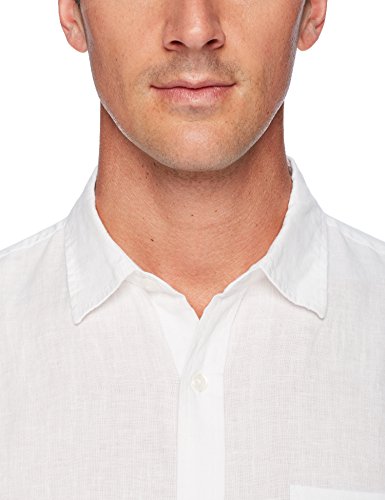 Amazon Essentials - Camisa a cuadros de lino con manga corta para hombre., Blanco, US S (EU S)
