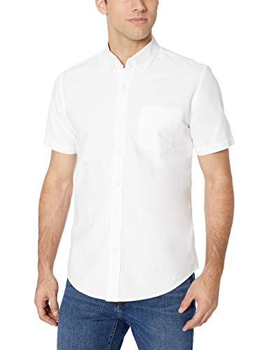 Amazon Essentials – Camisa Oxford de manga corta de corte recto para hombre, Blanco (White Whi), US S (EU S)