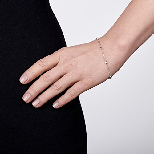 Amberta® Joyería - Pulsera - Fina Plata De Ley 925 - Cadena de Singapur con Perlas - 1.4/4 (mm) - 18 19 cm (18cm)