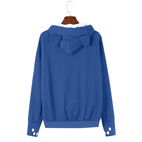 AMhomely - Blusa para mujer, casual, para perro, gato, bolsa de bolsillo grande, sudadera con capucha, tallas grandes, tallas grandes, talla S a XXXXL, color azul oscuro