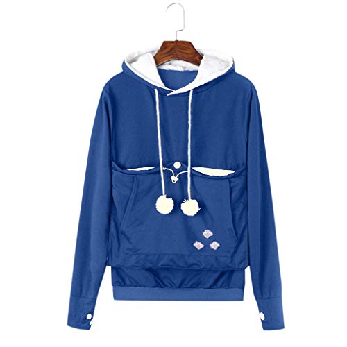 AMhomely - Blusa para mujer, casual, para perro, gato, bolsa de bolsillo grande, sudadera con capucha, tallas grandes, tallas grandes, talla S a XXXXL, color azul oscuro