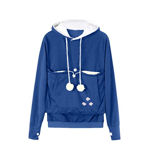 AMhomely - Blusa para mujer, casual, para perro, gato, bolsa de bolsillo grande, sudadera con capucha, tallas grandes, tallas grandes, talla S a XXXXL, color azul oscuro