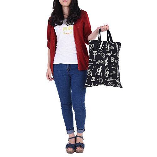 ammoon Dibujos Animados Instrumentos Musicales Patrones Lavables Bolso de Tela de Algodón Música de Asas Grocery Hombro Bolsa de la Compra para Estudiantes Chicas