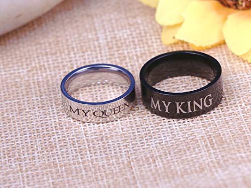 Amody 1 par Acero Inoxidable Titanio Anillo Boda Aniversario Compromiso Promesa Anillo Grabado MY Queen y MY King Mujeres tamaño 20 Hombres tamaño 17