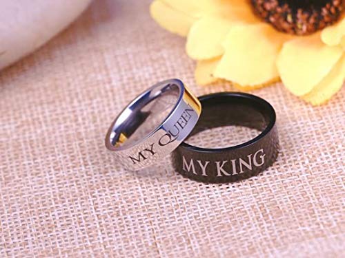 Amody 1 par Acero Inoxidable Titanio Anillo Boda Aniversario Compromiso Promesa Anillo Grabado MY Queen y MY King Mujeres tamaño 20 Hombres tamaño 17