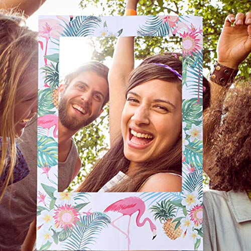 Amosfun Marco de Fotos de Fiesta Personalizado Divertido de Fotos Selfie de Flamencos Hawaiano Tropical Accesorios de Fotomatón Feliz Cumpleaños