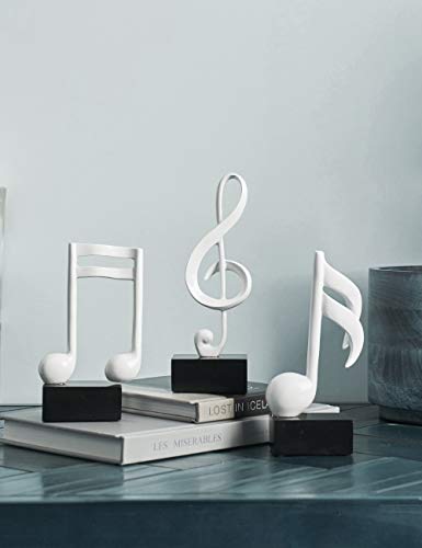 Amoy-Art 3 Piezas Figurillas Decorativas Música Estatuilla Nota Musical Regalos de Piano para el Hogar Souvenirs Giftbox Resina Bianco 19cmH