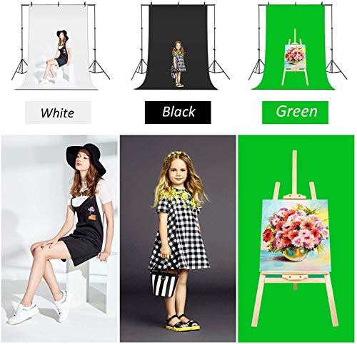 amzdeal 3x2m Soporte de Fondo con 3 Telón de Fondo Lavable(Blanco, Negro, Verde) y 3 Abrazaderas, Estudio Fotográfico para Fotografía Retrato y Video