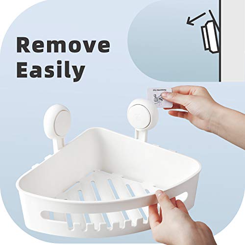 Amzdeal Estante de Esquina para Baño, Baño Estantería de Esquina con Ventosas, Estante de almacenamiento, no requiere perforación, Blanco