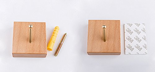 anaan Square Diseño Percheros de Pared Colgador Abrigos Madera Porta Llaves Adhesivo Gancho de Pared Madera latón Decorativo Moderno Decorativo nordico (Juego de 2 Nuez)