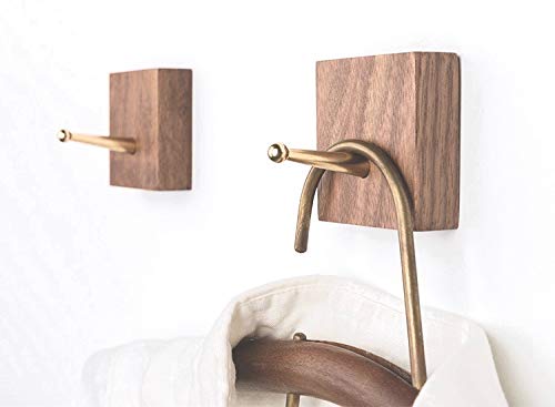 anaan Square Diseño Percheros de Pared Colgador Abrigos Madera Porta Llaves Adhesivo Gancho de Pared Madera latón Decorativo Moderno Decorativo nordico (Juego de 2 Nuez)