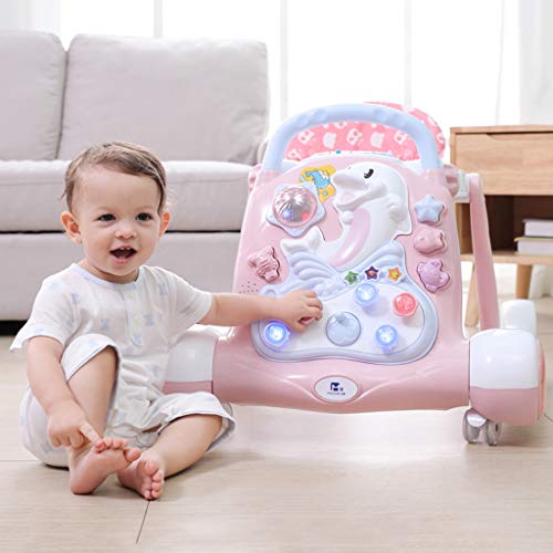 Andador de bebe Baby Walker Música antivuelco 6/7-18 Meses Baby Hand Push Can Sentador Multifuncional para niños FANJIANI