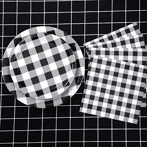Aneco 98 piezas Buffalo Platos de papel desechables para fiesta, suministros para fiesta, vajilla de papel, platos y servilletas para 24 invitados