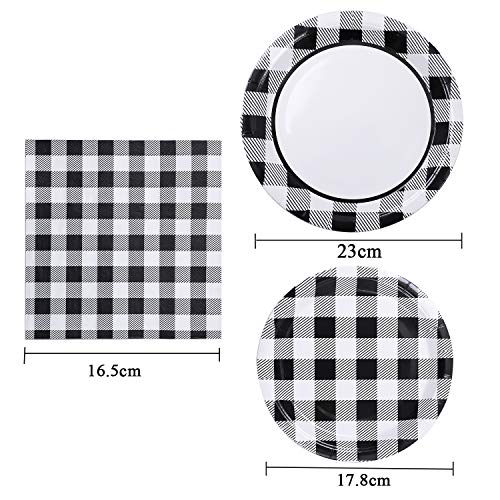 Aneco 98 piezas Buffalo Platos de papel desechables para fiesta, suministros para fiesta, vajilla de papel, platos y servilletas para 24 invitados