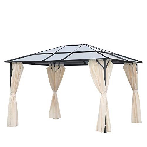 Angel Living 3 * 3.6m Gazebo de Aluminio y Acero, Cenador con Techo de Panel de PC para Resistente al Agua y UV, Pabellón con 4 Lados Laterales