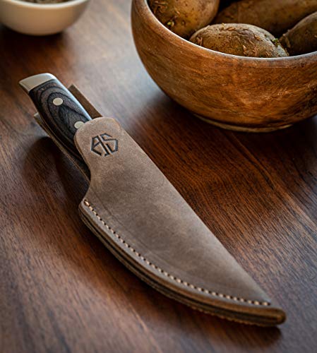 Angus Stoke Funda de Cuchillo de Cuero Caza, el Ocio y la Cocina - Funda de Cuchillo de cinturón de Cuero Extra Grueso - Bolsa de Cuchillos Jack (Medio, Marrón)